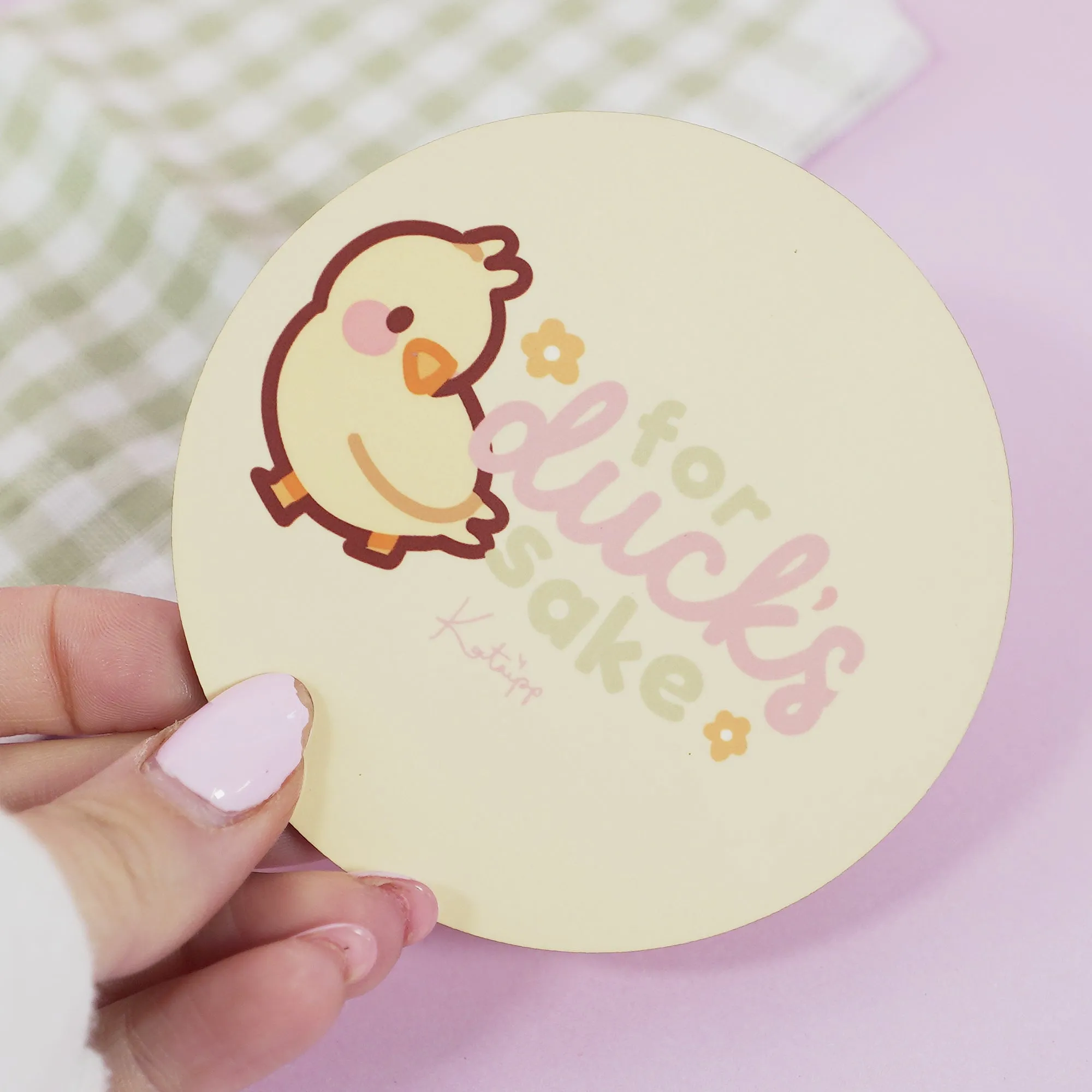 Spring Ducks & Daffodils: Katnipp Funny Duckling Kawaii Coaster - 'For Duck's Sake'