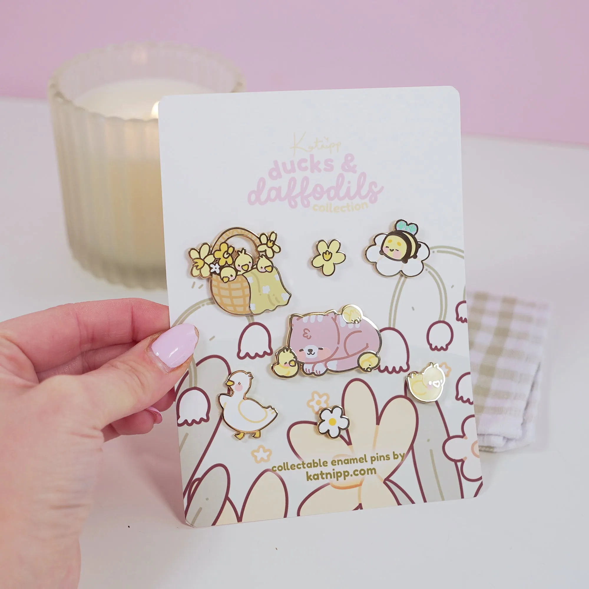 Spring Ducks & Daffodils: Spring Characters Full 7 x Pin Set