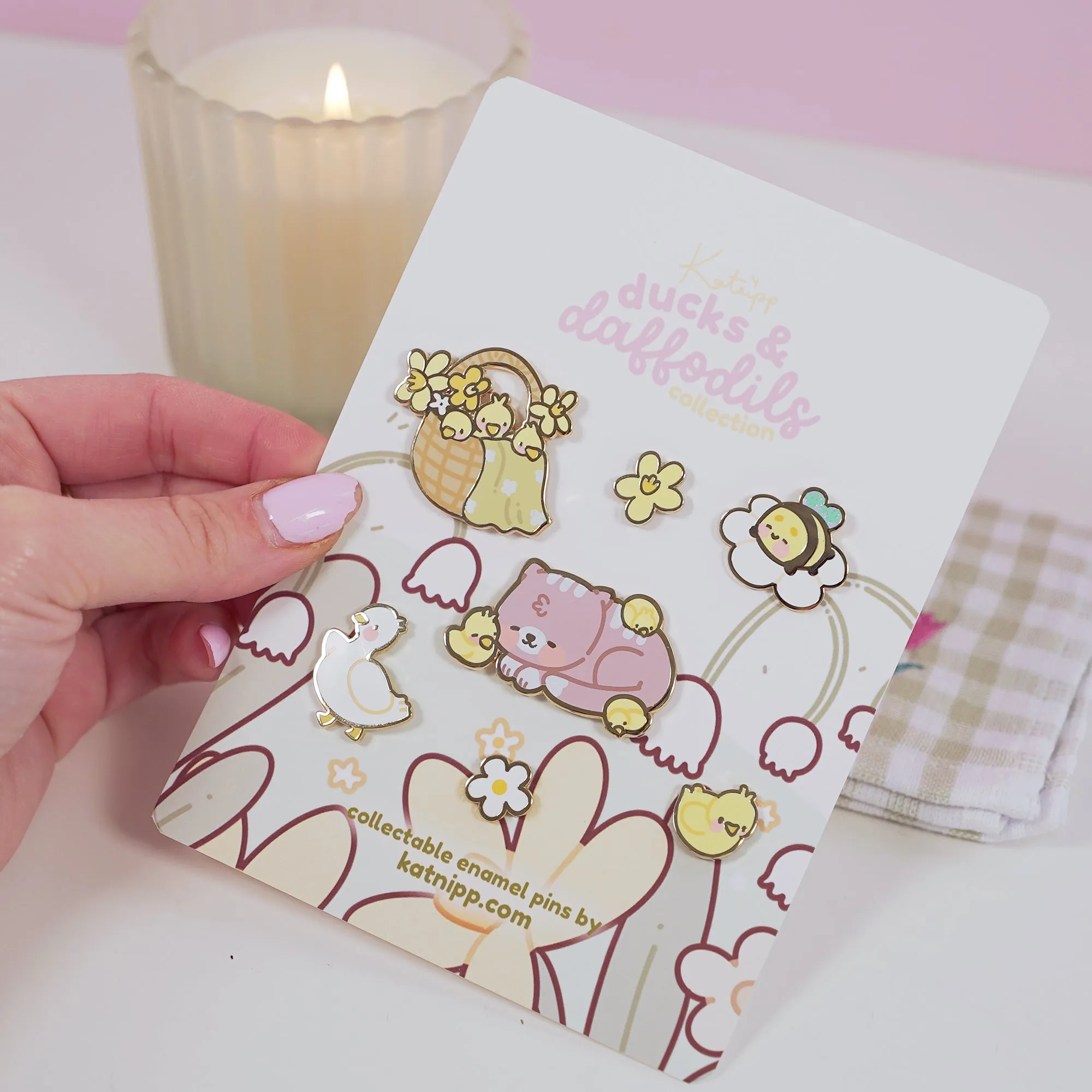 Spring Ducks & Daffodils: Spring Characters Full 7 x Pin Set