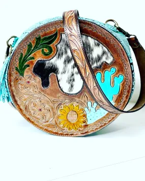 Tooled Crossbody - Cactus in turquoise
