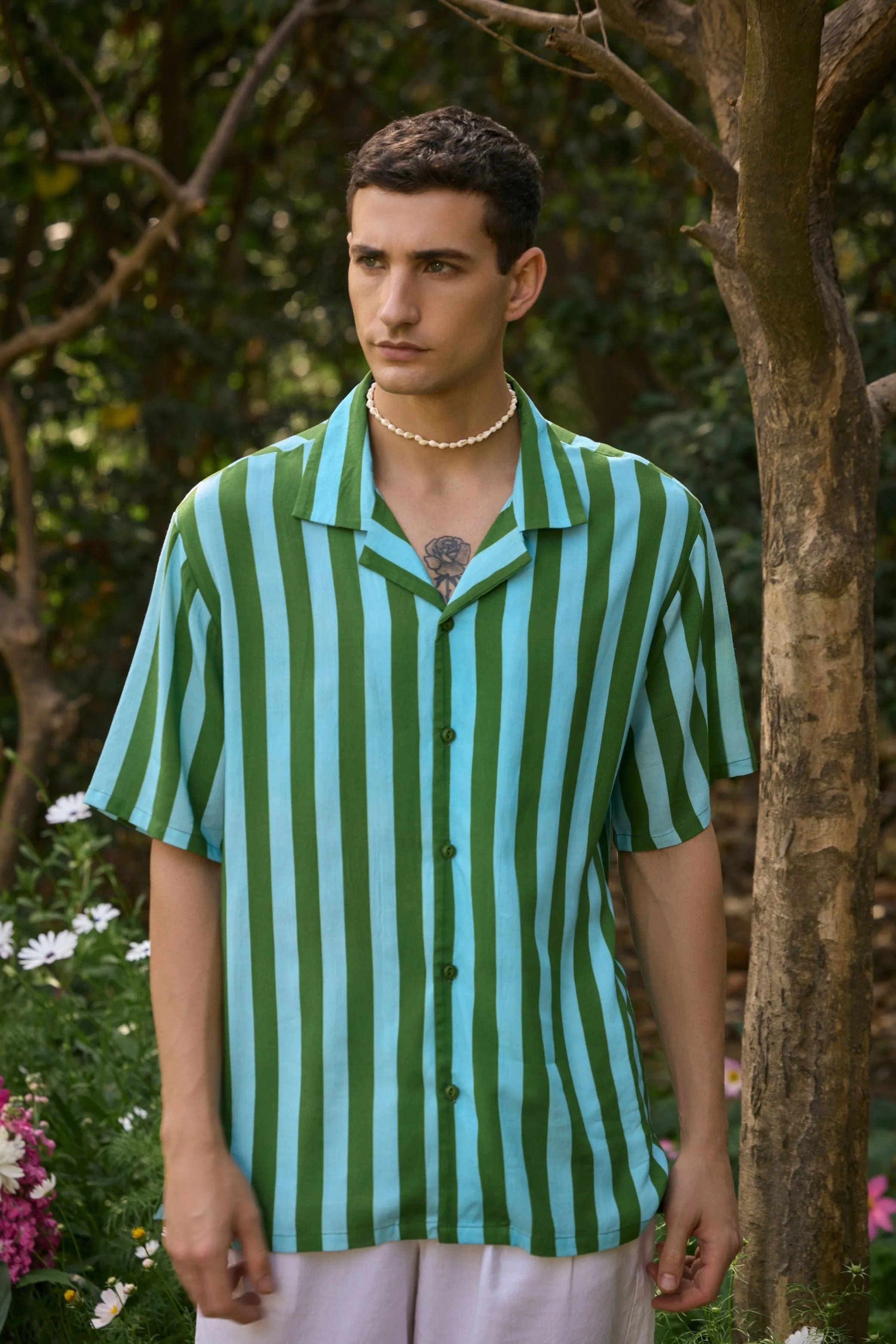 Vibrant Green-Striped Shirt