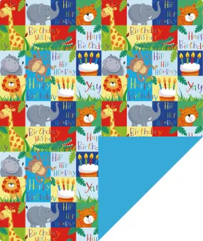 Wild Animal Print Wrapping Paper with Blue Color on Reverse