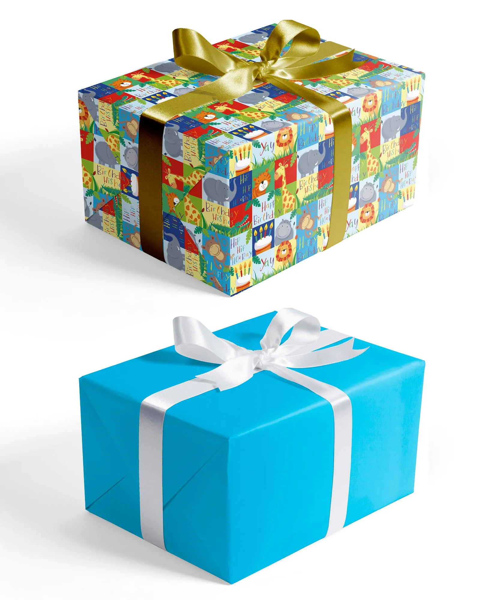 Wild Animal Print Wrapping Paper with Blue Color on Reverse