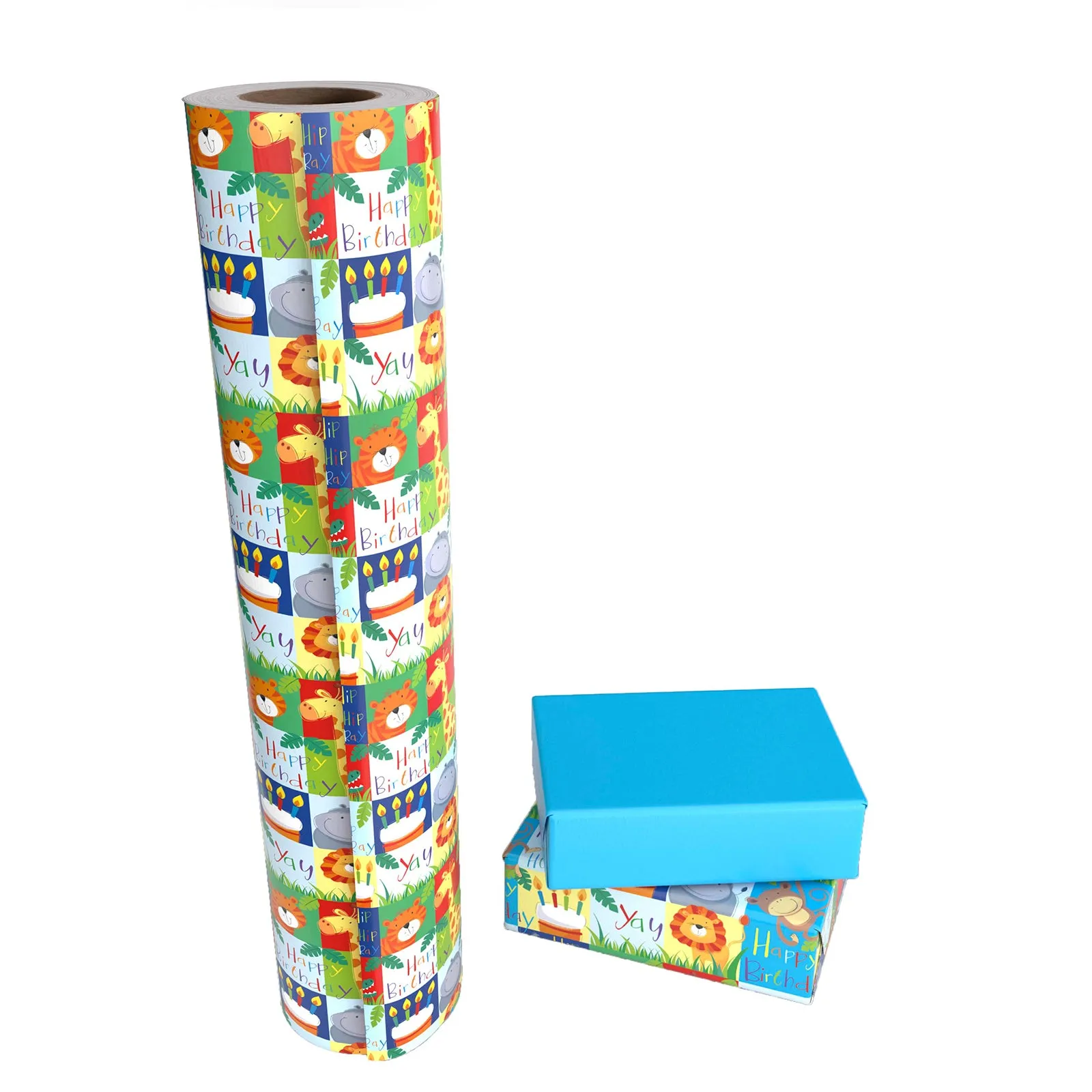 Wild Animal Print Wrapping Paper with Blue Color on Reverse