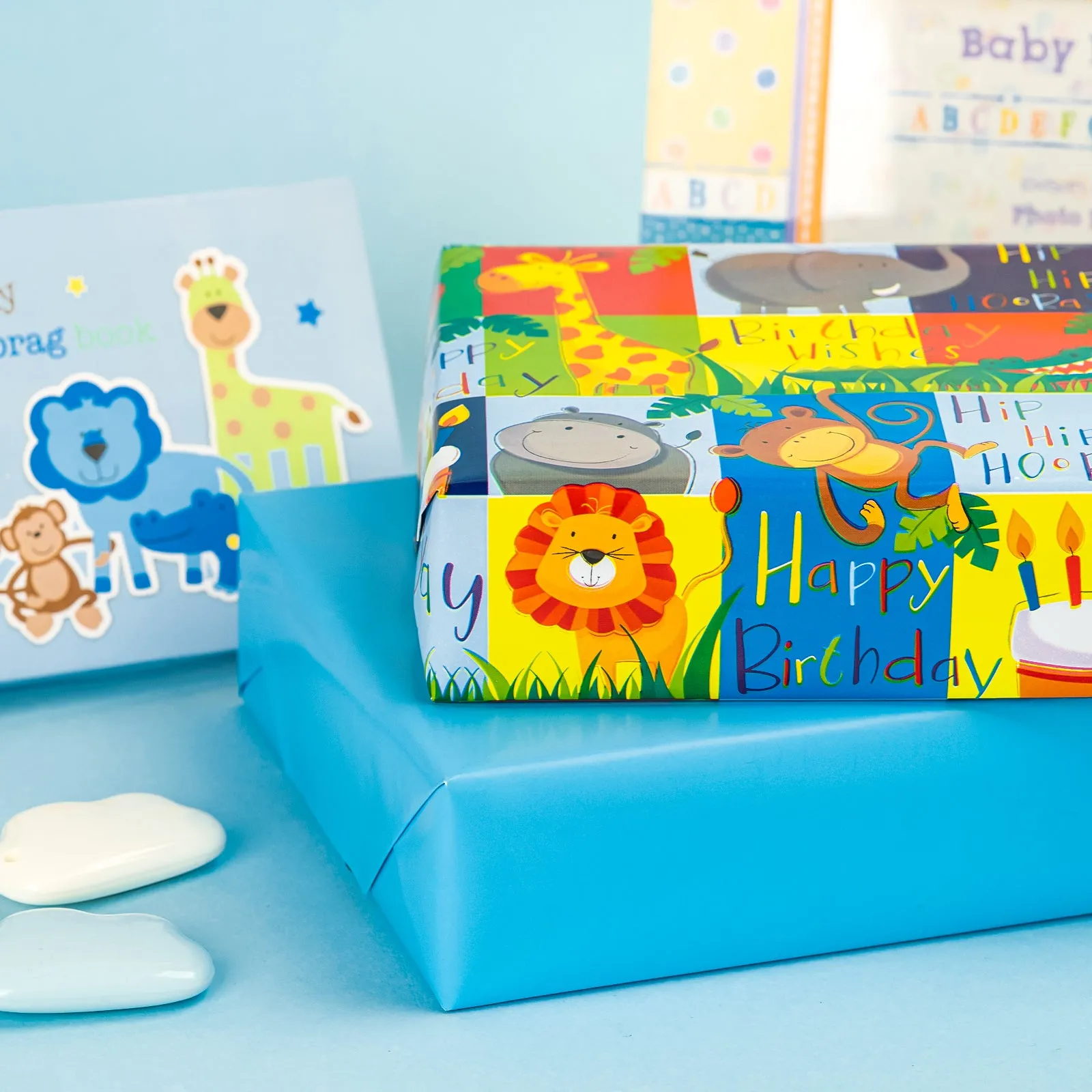 Wild Animal Print Wrapping Paper with Blue Color on Reverse